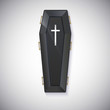 Elegant black coffin with glare and yellow handles
