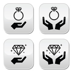 Wall Mural - Diamond engagement ring with hands vector buttons