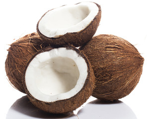 Coconuts on white background