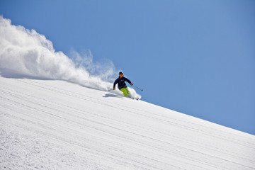 Wall Mural - Skier in deep powder, extreme freeride