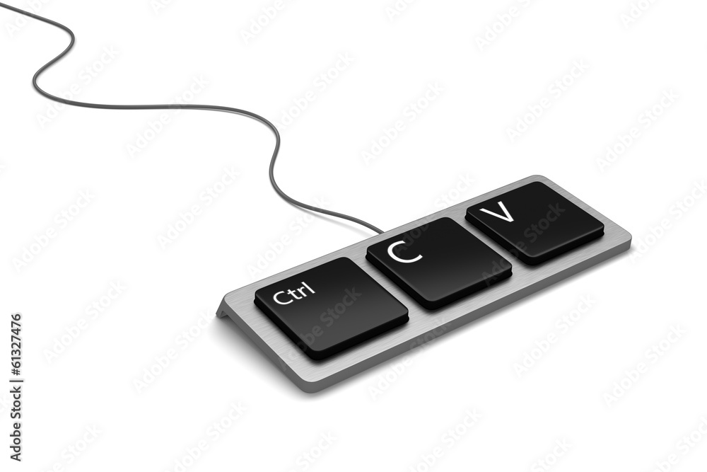 Keyboard with three buttons, ctrl, C and V for copy and paste. - obrazy, fototapety, plakaty 