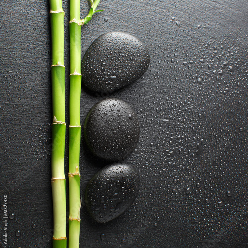 Fototapeta na wymiar zen stones and bamboo with dew