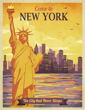 Travel To New York Poster, Vintage