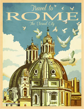 Travel To Rome Poster, Vintage