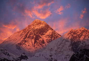 Mount Everest (8848 m) at sunset.