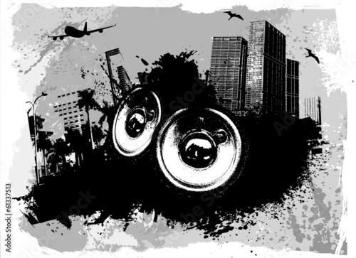 Obraz na płótnie canvas czteroczęściowy "tetraptyk" Czarny głośnik grunge