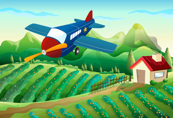 Wall Mural - An airplane above the farm