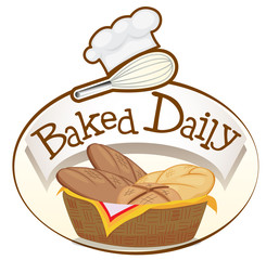 Canvas Print - A baked daily label with a basket of breads