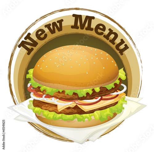 Nowoczesny obraz na płótnie A new menu label with a big burger