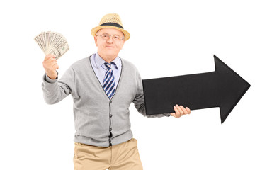 Poster - Senior adult holding money and a big black arrow