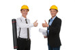 © BlueSkyImages - two standing workers showing thumbs up.