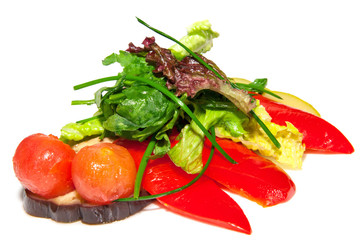 Wall Mural - Vegetable salad pepper tomato onion lettuce and rocket on