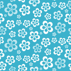 Poster - Vector Abstract Retro Seamless Blue Flower Pattern - Background