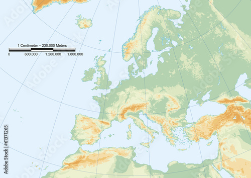 Obraz mapa Europy   fizyczna-siatka-europejska