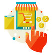 © sabelskaya - online shopping. Sale, Laptop and smart phone with awning