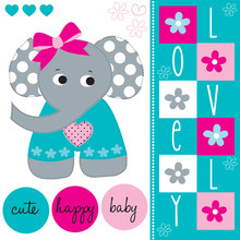 Lovely Cute Elephant Baby Vector Illustration