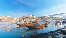 Old Porto And Traditional Boats With Wine Barrels, Portugal