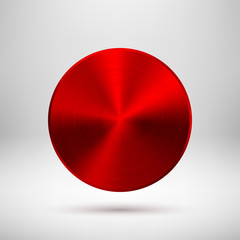 Wall Mural - red abstract circle button with metal texture