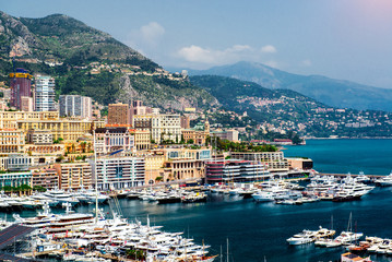 Canvas Print - Cityscape and harbour of Monte Carlo. Principality of Monaco