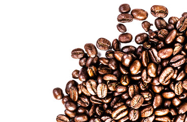 Wall Mural - Brown roasted coffee beans isolated on white background.  Arabic