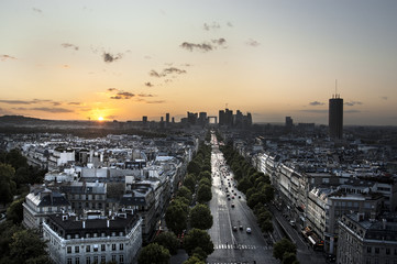 The Champs Elysees and La Defense at Sunset