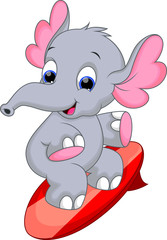 Wall Mural - Illustration of funny elephant playing surfing
