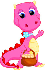 Wall Mural - cute female dragon with a basket of eggs