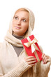© lenets_tan - Woman with gift,isolated on white background