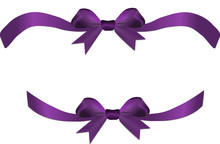 Purple Bow With Ribbon On The Gift Or Heart Isolated