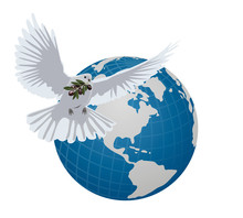 Vector Dove With An Olive Branch On The Background Of The Globe