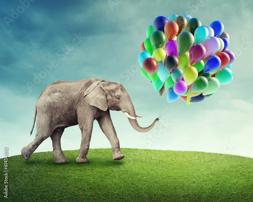 Plakat na papierze fotorealistycznym Słoń z balonami
