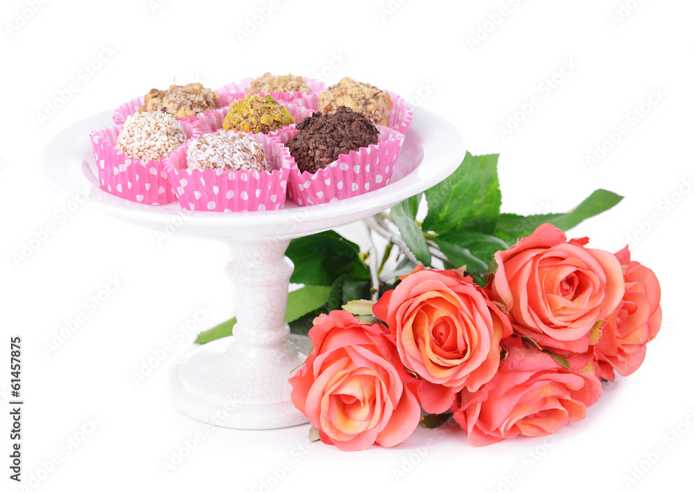 Set of chocolate candies isolated on white