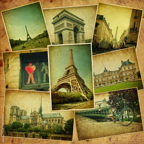 Nowoczesny obraz na płótnie Vintage travel background with old photos of Paris.