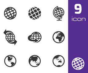 Wall Mural - Vector black globe icons set