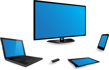 Wall Mural - smart tv, laptop, tablet pc, smartphone, and usb flash drive