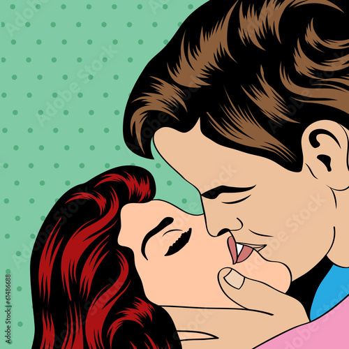 Naklejka samoprzylepna Para całuje pop art