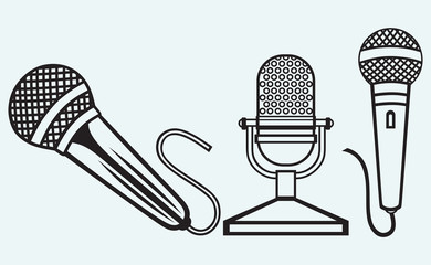 Wall Mural - Microphone icons set isolated on blue background