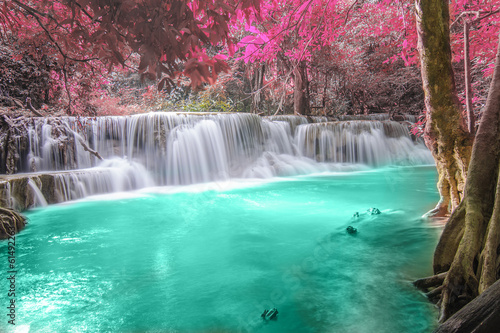 Obraz w ramie Deep forest Waterfall in Kanchanaburi