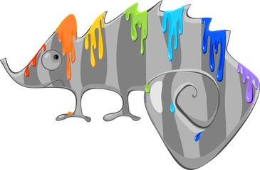 Wall Mural - Gray Chameleon and rainbow color