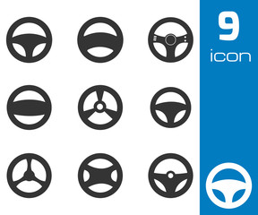 Sticker - Vector black Steering wheels icons set