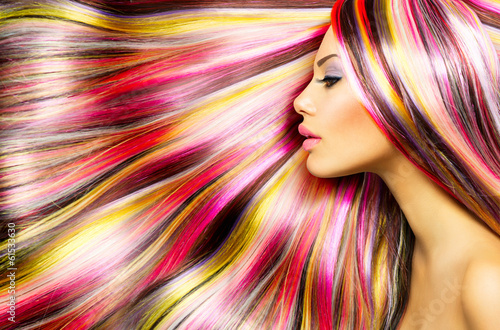 Obraz w ramie Beauty Fashion Model Girl with Colorful Dyed Hair