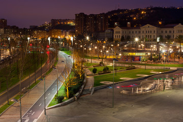 Sticker - Bilbao, Basque Country, Spain cityscape at night