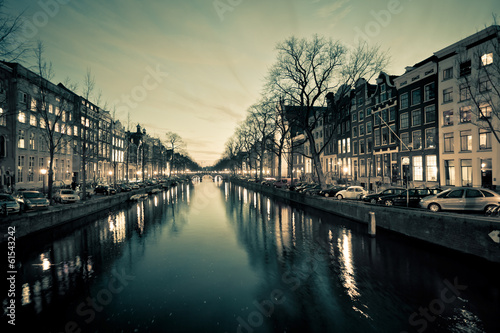 Fotoboard na płycie Amsterdam canal street view at night