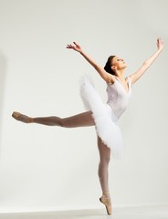 Wall Mural - Young ballerina dancer in tutu showing her techniques