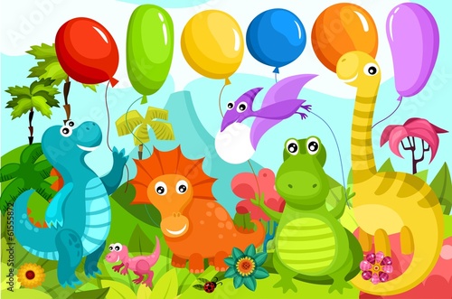 Obraz na płótnie canvas czteroczęściowy "tetraptyk" Impreza dinosauer