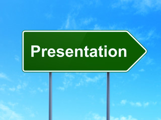 Advertising concept: Presentation on road sign background