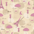 Stylish seamless pattern with eiffel tower , cafe and mannequin