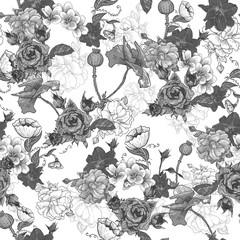 Wall Mural - Monochrome Background with Flowers