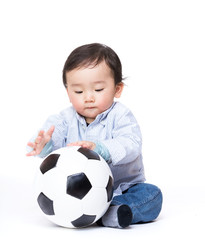 Asian baby boy play with football