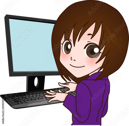 パソコン入力をしている女性のイラスト Stock Vector Adobe Stock